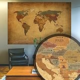 BilderKing Alte Retro Weltkarte antik als XXL Wand-Poster in Deutsch 140x100 groß im Vintage Used Look - Perfekte Großformat Deko für die Wand als Atlas Map Geograpfie Weltkugel mit Komp