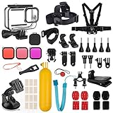 Zubehör Kit Bundle Kompatibel mit GoPro Hero 10/Hero 9 Black, Wasserdichtes Gehäuse+Tauchfilter+Objektivabdeckung+Kopfgurt+ Saugnapf/Fahrradhalterung+Zubehör mit Griff Kompatibel mit GoPro10/GoPro 9