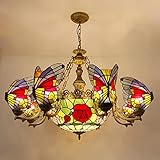 MG REAL Pendelleuchte Tiffany-Stil Schmetterling Pendellampe Deckenlampe Vintage Buntglas Hängelampe Deckenleuchten Für Wohnzimmer, Schlafzimmer, Esszimmer, Küche, Flur,Lila,8 Lig