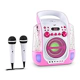 auna Kara Liquida Karaoke Anlage - Karaoke Maschine mit 2 x Mikrofon, Karaoke Box mit Spezialeffekten: Wasserfontäne, Echo und LED-Licht, A.V.C-Funktion, CD+G-Player, USB, MP3-fähig, pink