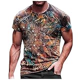wuitopue Herrenhemden, kurzärmelig, Rundhalsausschnitt, bedruckt, Farbe, Gentleman-Strickjacke, Freizeithemd, Oberteil, Bluse, UK-Größe S-XXXXXXXL, Khaki7, 3XL