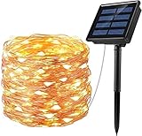 Gusspower Solar-Lichterkette für den Außenbereich, solarbetrieben, wasserdicht, Kupferdraht, Lichterkette für Garten, Zaun, Terrasse, Hof, Party, Hochzeitsdekoration (Warmweiß), 40