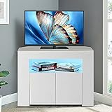 Fehrnseherschrank Tv Schrank Fernseher Tisch Fernsehschrank TV Board Lowboard Eck Eckschrank Fernsehschrank Weiß Hochglanz mit 3 Lagerplätze Fernseher Unterschrank Tv Board Fernseher Reg