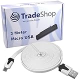 Ultralanges 3m Meter Highspeed Micro USB 2.0 Flachkabel Ladekabel Datenkabel für Doogee X5 Max doro 8031 8031C Elephone P8000 4G Emporia CLASSIC COMFORT SELECT Haier Leisure L56 L60 Phone L50 L52 L53 W858 Voyage G31 V3 V4 V6