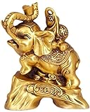 YGB Lucky Feng Shui Elefant Chinese Pure Brass Statuen Dekor Goldene Figur Haus und Büro Viel Glück ziehen Reichtum 1006 (Farbe: B)