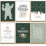 Weihnachtskarten mit Kraftpapier-Umschlägen (6er Set) - Premium Grußkartenset mit Natur-Kuvert - 6 moderne, weihnachtliche Karten (Grün)