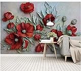 3D Relief rote Mohnblumen-400cmx280cm (157,4x110,2 Zoll) Fototapete Moderne Custom Seidentuch/Aufkleber/Wandbild/dekorative Malerei/Tapete/TV/S