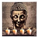 TIMER LED Bild Leinwand mit Buddha, Wandbild, Ein/Aus Schalter, Leuchtbild batteriebetrieb