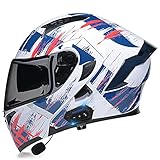 Motorcycle integrated Bluetooth helmet, ECE/DOT approved, face motorcycle helmet, modular flip helmet with double visor, power ventilation system, with microp