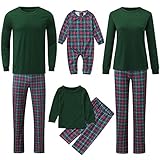 Karierte Schlafanzug Weihnachten Familie Paare Weihnachtspyjama Familie Set Fun-Nachtwäsche Herren Damen Jungen Mädchen Rundhals Nachthemd Hausanzug Outfit Weihnachtsanzug Pärchen Pyjamas W