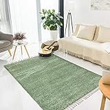 MyShop24h Teppich Wohnzimmer Shaggy - 160x230 cm - Pastel Grün Einfarbig Flauschig Hochflor Teppiche Modern mit F