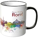 WANDKINGS® Tasse, Schriftzug Guten Morgen Rom! mit Skyline - SCHWARZ