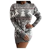 Damen Minikleider Herbst Winter Weihnachtsmuster Freizeitkleidteen Strickkleid Warme Weihnachten Strickpullover Schneeflocke Rundhals Causal Kleider Weihnachtspullover Pullikleid Frauen Minik