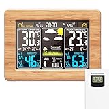 DeeCozy Station Digitaler Farbiger Prognose-Sensor für Innen- und Außenbereich, Thermometer mit Uhrzeit, Datum, Temperatur, Luftfeuchtigkeit, Barometer, Alarm, Mondphasen-Anzeige, Wetteruhr, gelb, 1