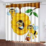 CJGOSN 2er Set Verdunkelungsvorhang, Vorhang Blickdicht, Thermo Verdunklungsgardine Tierbiene Polyester Vorhänge mit Ösen für Kinderzimmer Schlafzimmer Wohnzimmer BxH 117x137