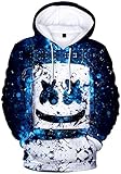 OLIPHEE Jungen Kapuzenpulli mit 3D Digital Druck für Teenager Fans DJ Sweater Blau-1 L