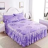 LUKKC Bettrock Tagesdecke Spitze Kristall-samt Wrap-Around Bettvolant, Gesteppter Fitted Bed Skirt Matratzenbezug Spitze Mit Rüschen Fade Beständig Bett Abdeckung Spannb
