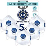 Atemschutzmaske FFP3 wiederverwendbar (5 STK.) Made in EU CE zertifiziert (EN149:2001+A1:2009) - Premium Maske mit Ventil für zuverlässigen Atemschutz gegen feste (Asbest) und flüssige Partik