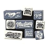 Nostalgic-Art Retro Kühlschrank-Magnete Ford Mustang – Boss – Geschenk-Idee für Auto Zubehör Fans, Magnetset für Magnettafel, Vintage-Design, 9 Stück