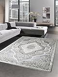 CARPETIA Moderner Teppich Kurzflor Wohnzimmerteppich Orient grau Creme Silber Größe 80 x 300