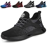 AONETIGER Sicherheitsschuhe Herren Damen S3 Leicht Arbeitsschuhe Stahlkappe Sportlich Schutzschuhe Atmungsaktiv rutschfest Schuhe Sneaker(Größe 43,Schwarz)