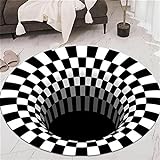 KENSG Schlafzimmer Teppiche Schwarz Weiß Grid Druck 3D Illusion Wirbel Bottomless Loch Teppiche Für Wohnzimmer Dekoration Teppiche Teppichzubehör für Zuhause (Color : 100x100cm, Size : 60x60cm)