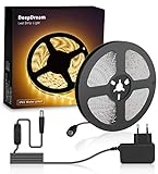 DeepDream 5M LED Strip Set, 3000K Warmweiß, IP65 Wasserdicht,Selbstklebend 2835 LED Streifen, Flexibel LED Band, 300 LEDs Lichtband, 12V Netzteil mit Schalter E