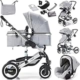 Daliya Bambimo 3in1 Kinderwagen Kombikinderwagen Riesenset 15-Teilig incl. Babywanne, Buggy, Babyschale mit Fußsack, Alu-Rahmen, Voll-Gummireifen, Wickeltasche, Kindertisch - G