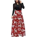 Damen Kleid Langarm Weihnachten Kleider Vintage Pullover Weihnachtskleid Druck Weihnachtskleid Schneeflocken Druck Hohe Taille Maxikleid A-Linie Cocktailkleid Festlichkleid Langk