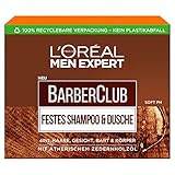 L'Oréal Men Expert Festes Shampoo für Männer, XL-Seifenstück zur Reinigung von Körper, Haar & Bart, Mit pflegendem Zedernholzölkomplex, Barber Club, 1 x 80 g