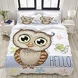 PENGTU Bedding Bettwäsche-Set,Eulen-Karikatur-Schmetterling Hallo Print,Mikrofaser Bettbezug und Kissenbezug - (135 x 200 cm)