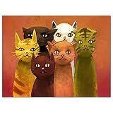 HJKLP Katzenbild Sechs SüßE Katzen Wand Bilder Bilder Moderne Abstrakte Tier Poster Kunstdrucke Babyzimmer Vintage Wanddekor Leinwand 60x80cm Ohne R