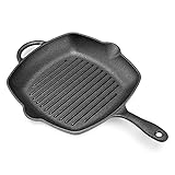 Navaris Grillpfanne Bratpfanne Pfanne aus Gusseisen - 28 x 28 cm Gusspfanne Steakpfanne Gusseisenpfanne - Bräter für Steak Fleisch Gemü