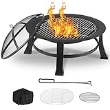 Sekey Feuerschale, Feuerschalen für den Garten, Feuerkorb mit Funkenschutz, Heizung Kaminofen Holz, Feuerschale mit Grillrost, für den BBQ, Outdoor, Heizung, T