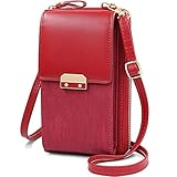 Knfuei Handtasche Damen Umhängetasche Handytasche Zum Umhängen Portemonnaie Geldbörse Multifunktion für iPhone Samsung Huawei -2 Fächer 1 Handyfach 6 Kreditkartenfächer (Red)