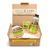 Schneidebrett Hygiene Pflegeset. Holz Öl, Balsam u. Ziehklinge. BIO Lebensmittelqualität, Bienenwachs, keimhemmende Naturöle o. Chemie, geruchslos, farblos. Arbeitsplatten, Esstische - HeliaCARE