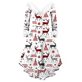 Lazzboy Weihnachten Kostüm Damen Weihnachtsschneemann Elch Langarm V-Kragen Partykleid Party Kleider Weihnachtsmann Samt Kleid Miss Santa Claus Weihnachtskleider Midi (M,Weiß)