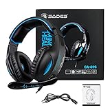 Gaming Headsets for Xbox One, PS4, PC, Controller, SADES SA816 Kopfhörer Gaming Over Ear Stereo Kopfhörer Mit Mikrofon Lautstärkeregelung (Schwarz Blau)