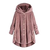 MRULIC Damen Winter Wärme Softshell Pullover Flauschige Kapuzenpullover Mantel Fleece Fell Hoodie Sweatshirt Mantel Parka (EU-48/CN-4XL, A-rosa)