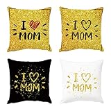 Muttertag 4PC Kissen-Bezug personalisiertes Geschenk Spruch Papa/Mama Kissenhülle 45x45 cm Car Home Sofakissen Decor Verstecktem Reißverschluss Kissenhüllen Dekokissen Wurfkissenbezug
