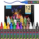 Acrylstifte Marker Stifte, RATEL 12 Farben Premium Wasserfest Paint Marker Set Wasserfest Permanent Art Filzstift Acrylic Painter für DIY Stein, Leinwand, Papier, Glasmalerei, Metall-Mittlerer Sp