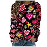 YunYoud Damen Sweatshirt Langarmshirt Liebesdruck Pullover Herbst Winter Bluse Tops Oberteile Casual Rundhals Pullover Lose Sport Tee Tops Longsleeve Sweatshirt H