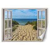 Feeby Wandtapete Fototapete Vlies Weg Zum Strand 140x100 cm Blau Modern Tapete Wohnzimmer Schlafzimmer Blick Aus Dem Fenster Illusion 3D