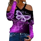 Oberteile Damen Schulterfrei Pullover Damen Sweatshirt Neckholder Langarmshirt Slim Fit Top Pulli Tshirt Elegant Tunika Tops Jumper Lose Hemd für Herbst Winter Longsleeve B