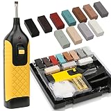 Lospitch Holz Reparatur Set, Fußboden Reparatur Set, 11 unterschiedliche Farbtöne Inkl, Wachsschmelzer Hobel Schleifschwamm Spatel ReparaturKit für Holzboden Türen Fenster Geländer Möbel Trepp