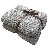 MYLUNE HOME 100% Baumwolle Decke Strickdecke Tagesdecke kuscheldecken für Die Ganze Saison, Baumwoll -Thermodecke, 70'' x 78''(180 x 200cm, Grün-Grau)