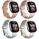 4 Pack kompatibel mit Fitbit Versa 3 Armband, Weich TPU Sport Atmungsaktiv Ersatzband Für Fitbit Sense/Fitbit Versa 3 (4 Glänzendes Roségold/Roségold/Silber/Gold, Small)