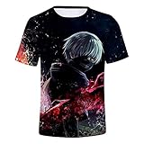 Nicoole Anime T-Shirts 3D Tokyo Ghoul T-Shirt Männer Blut T-Shirts Freizeithemd Druck Japan Anime Kleidung Cosplay Kurzarm,XXXL