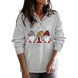 STOREYH Damen Weihnachten Gesichtslose Puppe Druck Tops Lässig Loose Langarm Zip Revers Hemd Fleece Oberteile Pullover Sweatshirt Herbst Winter Bequem Tee Frauen Bluse Wickel Tunika T-S