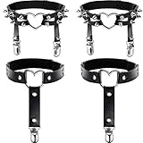 2 Paare Leder Bein Harness Niet Strumpfband PU Leder Punk Gotisch Ring Strumpfband（Herz und Herz）